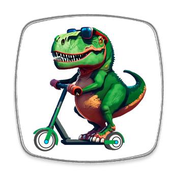T-Rex Dinosaurier Dino Scooter E-Scooter Stunts - Viereckiger Kühlschrankmagnet - Weiß - Vorne