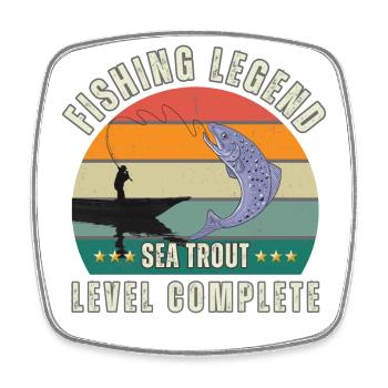 Légende de pêche - Truite de mer à plat terminée - Magnet carré - blanc - Devant