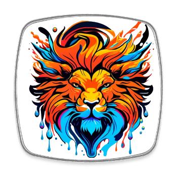 Tête de lion à crinière, colorée - Magnet carré - blanc - Devant