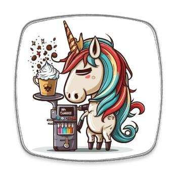 Coffee-making Unicorn - Square fridge magnet - white - Front
