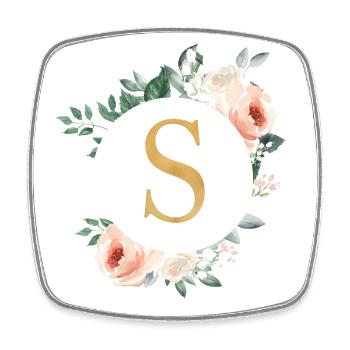 S Monogram Green, Pastel, Wreath - Square fridge magnet - white - Front