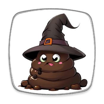 Drôle de tas de caca d’Halloween avec chapeau de sorcière. - Magnet carré - blanc - Devant