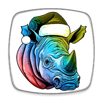 Tête de rhinocéros Noël Portrait coloré - Magnet carré - blanc - Devant