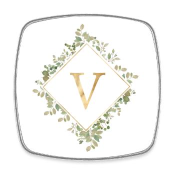 V Monogramm Eukalyptus Kranz - Viereckiger Kühlschrankmagnet - Weiß - Vorne