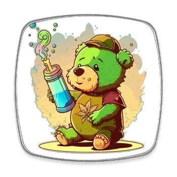 High Bear: A Funny Cartoon Illustration for Cannab - Square fridge magnet - white - Front
