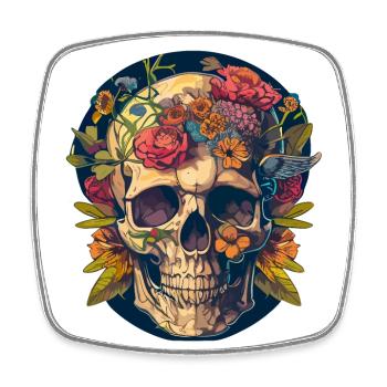 Human Skull & Flowers 24 - Square fridge magnet - white - Front