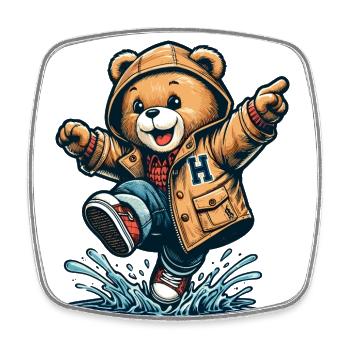 Teddy dancing in the rain 2 - Square fridge magnet - white - Front