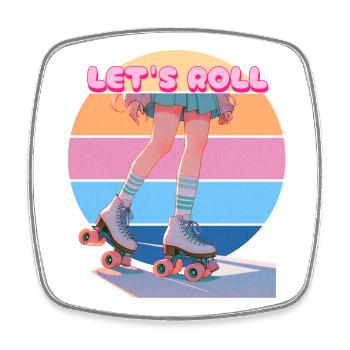 Let's Roll Retro Sunset Rollerskating Girl - Square fridge magnet - white - Front