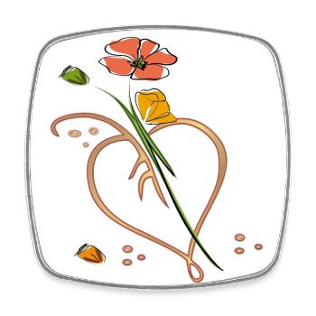 Fleurs, fleur avec feuille en forme de cœur - Magnet carré - blanc - Devant