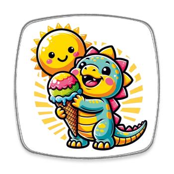 Kleiner süßer Dino mit großer bunter Eistüte - Square fridge magnet - white - Front