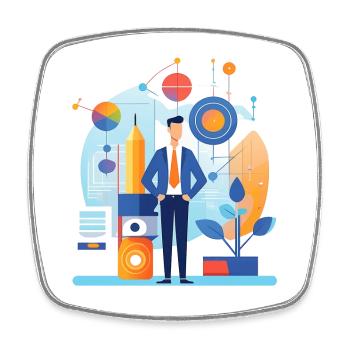 Businessman in the office illustration - Square fridge magnet - white - Front