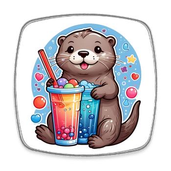 Kleiner Süßer Otter trinkt Limonade - Viereckiger Kühlschrankmagnet - Weiß - Vorne