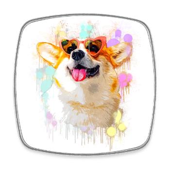 Chien corgi avec lunettes de soleil - Magnet carré - blanc - Devant