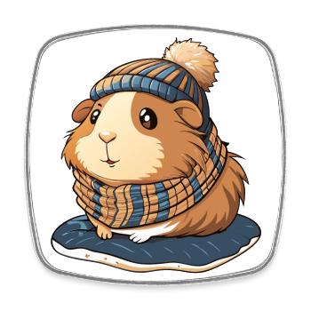 Niedliches Meerschwein mit Schal und Pudelmütze. - Viereckiger Kühlschrankmagnet - Weiß - Vorne