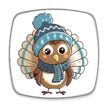 Cute turkey with scarf and bobble hat. - Square fridge magnet - white - Front