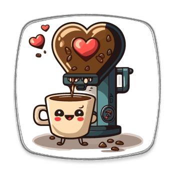Coffee Love: Ein skurriles Cartoon-Design - Viereckiger Kühlschrankmagnet - Weiß - Vorne