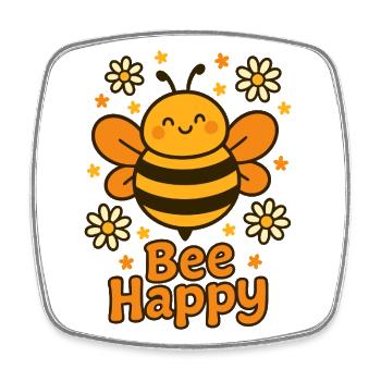 Süße Biene - Bee Happy - Viereckiger Kühlschrankmagnet - Weiß - Vorne