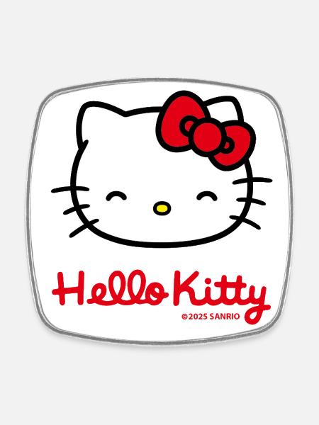 Hello Kitty Smiling With Hello Kitty Lettering - Square fridge magnet - white