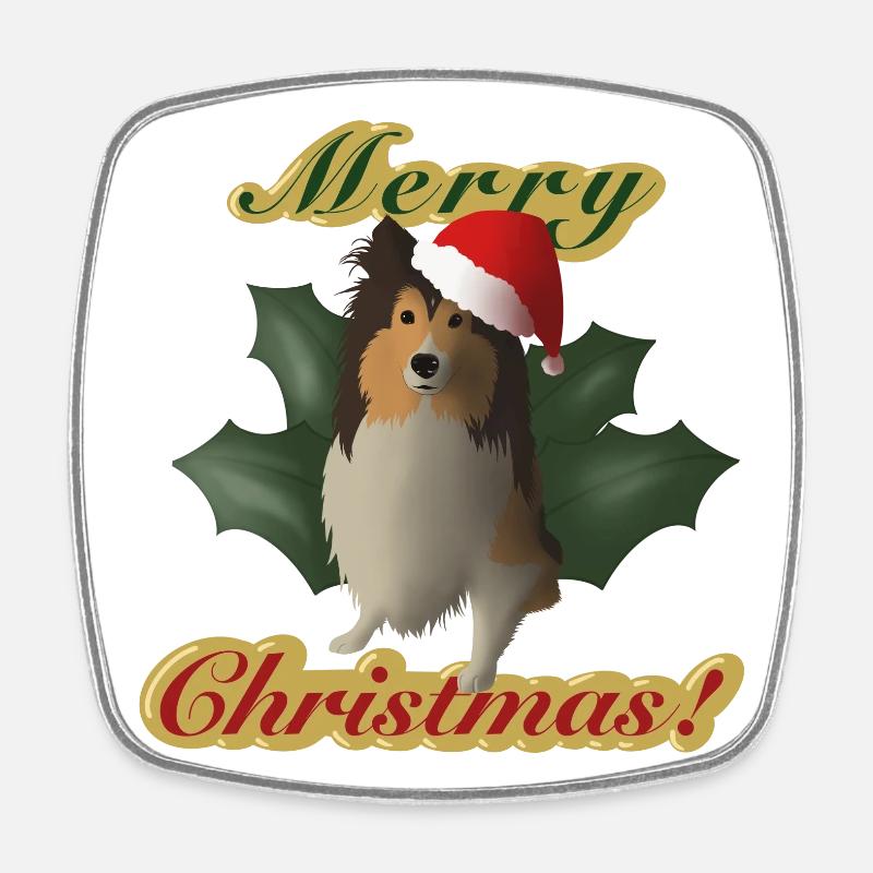 Joyeux Noël Sheltie Comic Dog Noël - Magnet carré - blanc