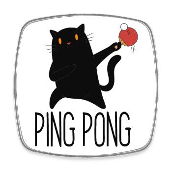 Table Tennis Katze Pingpong Black Cat Outfit - Magnet carré - blanc - Devant