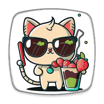 Katze mit Sonnenbrille und Cocktail - Viereckiger Kühlschrankmagnet - Weiß - Vorne