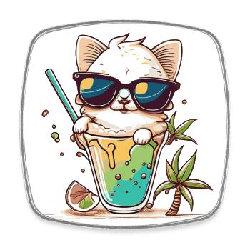 The coolest cat on the beach - Square fridge magnet - white - Front
