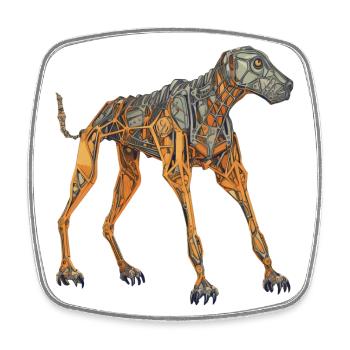 Doberman Cyborg Dog in Orange - Square fridge magnet - white - Front