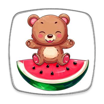 Bear sits on watermelon - Cute - Square fridge magnet - white - Front