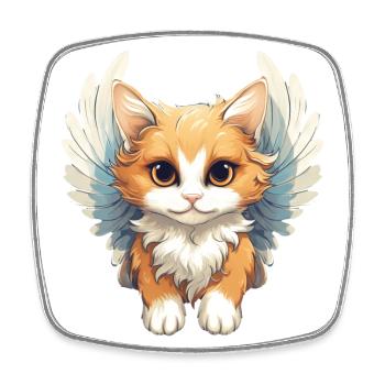Süße Kawaii Engel-Katze, Niedliches und - Viereckiger Kühlschrankmagnet - Weiß - Vorne