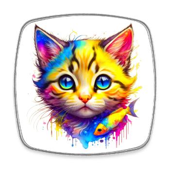 Rainbow Kitty with fish - Square fridge magnet - white - Front