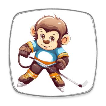 Schimpanse spielt Eishockey, Sportliches - Viereckiger Kühlschrankmagnet - Weiß - Vorne