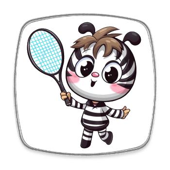 Le zèbre Kawaii joue au badminton et au tennis, des bonbons - Magnet carré - blanc - Devant