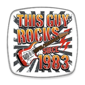 This guy has been rocking since 1983 vintage birthday - Square fridge magnet - white - Front