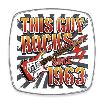 This guy has been rocking since 1963 vintage birthday - Square fridge magnet - white - Front
