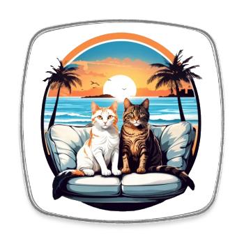 Chats au bord de la mer - Magnet carré - blanc - Devant
