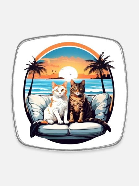 Katzen am Meer - Viereckiger Kühlschrankmagnet - Weiß