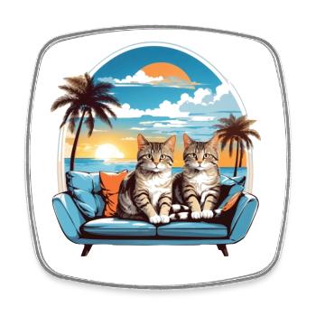 Chats au bord de la mer - Magnet carré - blanc - Devant