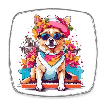 Chien avec piano - Magnet carré - blanc - Devant