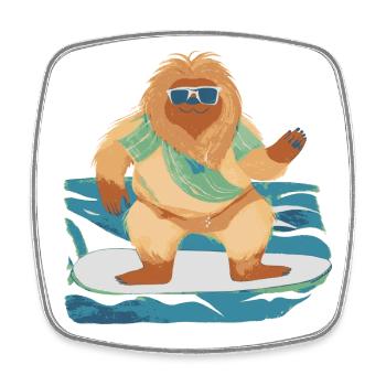 Bigfoot on surfboard - Square fridge magnet - white - Front