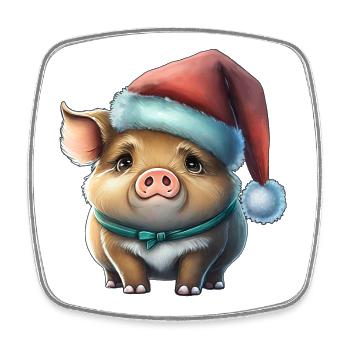 Christmas Pig, Cute Animal, Beanie - Square fridge magnet - white - Front