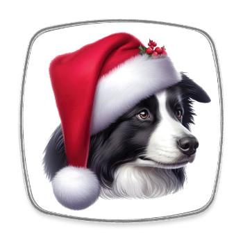 Père Noël Border Collie - Magnet carré - blanc - Devant