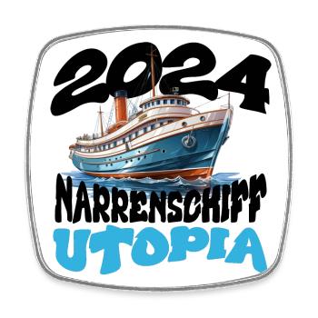 Narrenschiff Utopia, Franz Josef Strauß - Viereckiger Kühlschrankmagnet - Weiß - Vorne