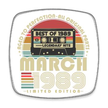 Mars 1989 Vintage Anniversaire Vintage Rétro - Magnet carré - blanc - Devant