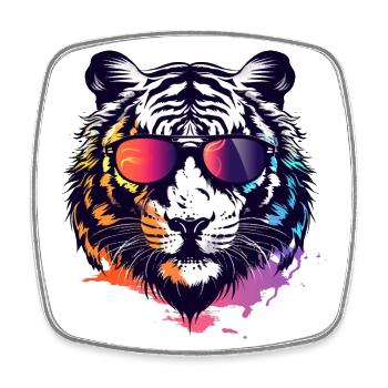 Tête de tigre blanc et coloré à l'allure cool - Magnet carré - blanc - Devant