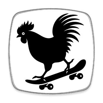 Chicken Rooster Hen Skateboard Skater Silhouette - Square fridge magnet - white - Front