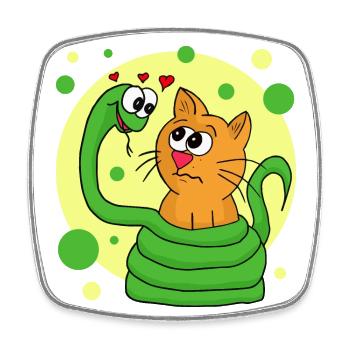 Snake is in love with cat - Square fridge magnet - white - Front