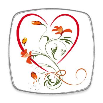Herz mit Blumenranke - Viereckiger Kühlschrankmagnet - Weiß - Vorne