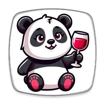 Cute Panda Red Wine Cartoon - Square fridge magnet - white - Front