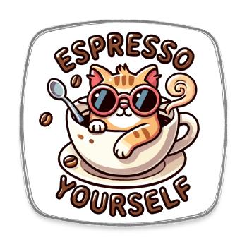 Espresso Katze - Viereckiger Kühlschrankmagnet - Weiß - Vorne
