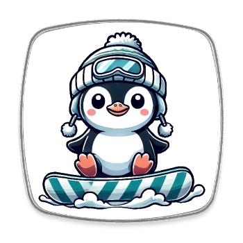 Niedlicher Pinguin beim Snowboarden Winterspaß - Viereckiger Kühlschrankmagnet - Weiß - Vorne